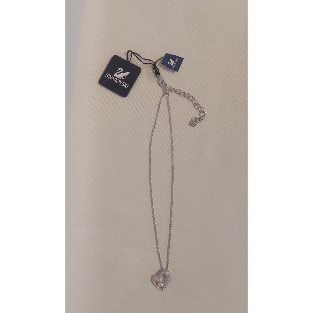 Swarovski One Heart Pendant Necklace - Rhodium Plated & Crystal Pearl NWT